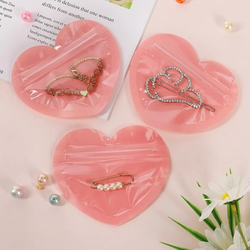 (25) Pink Heart-Shaped Resealable Bags